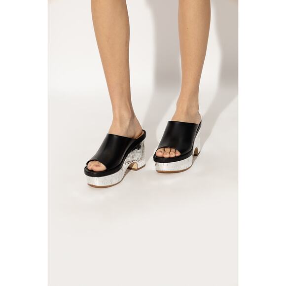 Chloé Oli Slip On Platform Wedge Mule Sandals Metallic Silver Black 40 - Picture 2 of 14